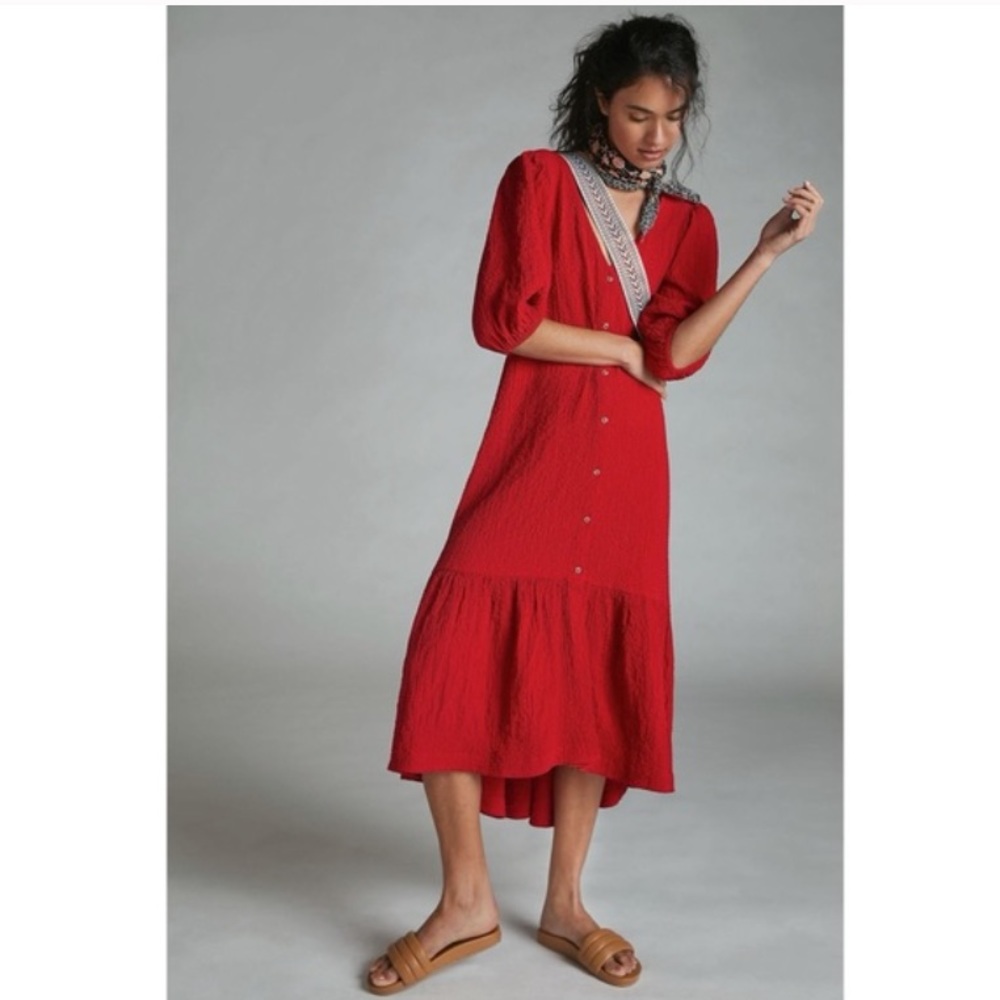 Anthropologie MAEVE Red Tiered Maxi Dress